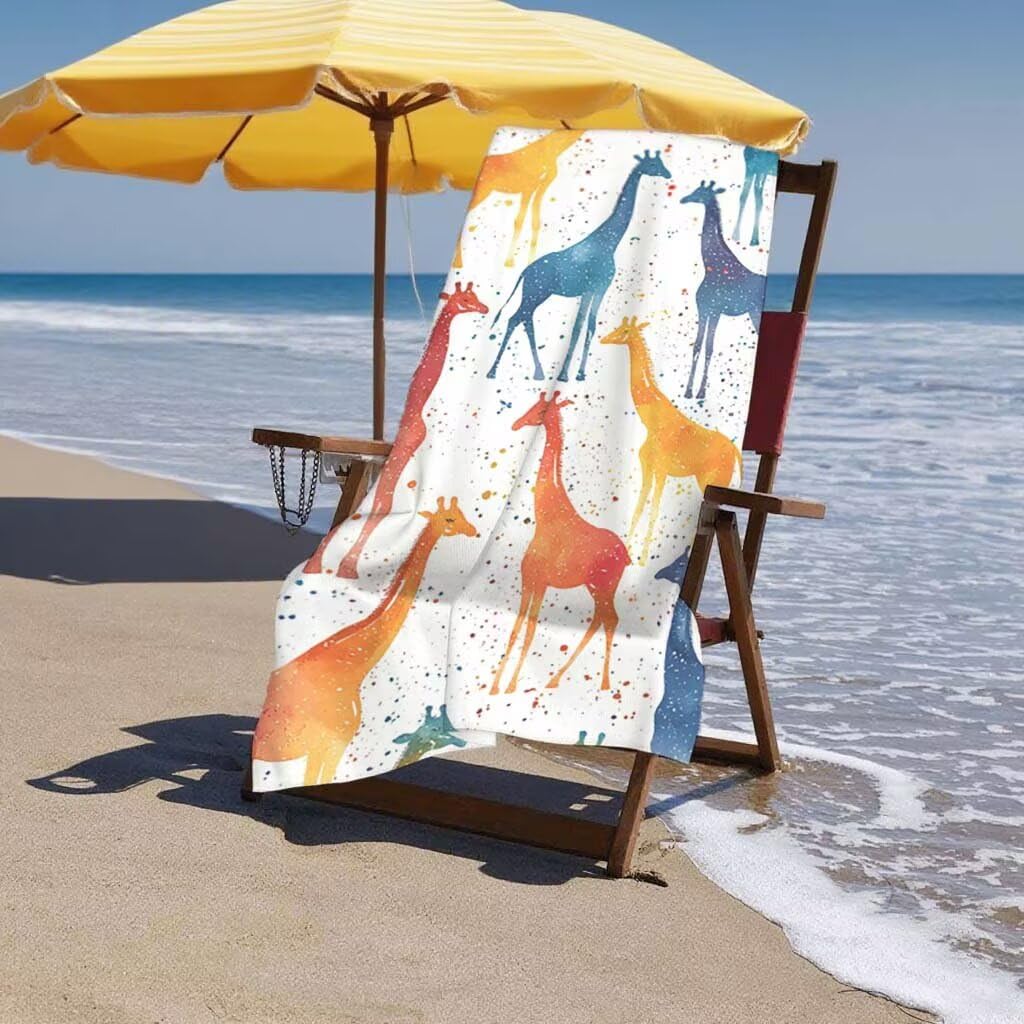 Telo Mare XXL 220x100cm/35x70cm, 2 Set Telo Mare Microfibra Giraffa Asciugamano Palestra Uomo, Antisabbia, Leggero, Asciugatura Rapida, Teli da Spiaggia Grandi Accessori per Camping Natation Yoga E-19