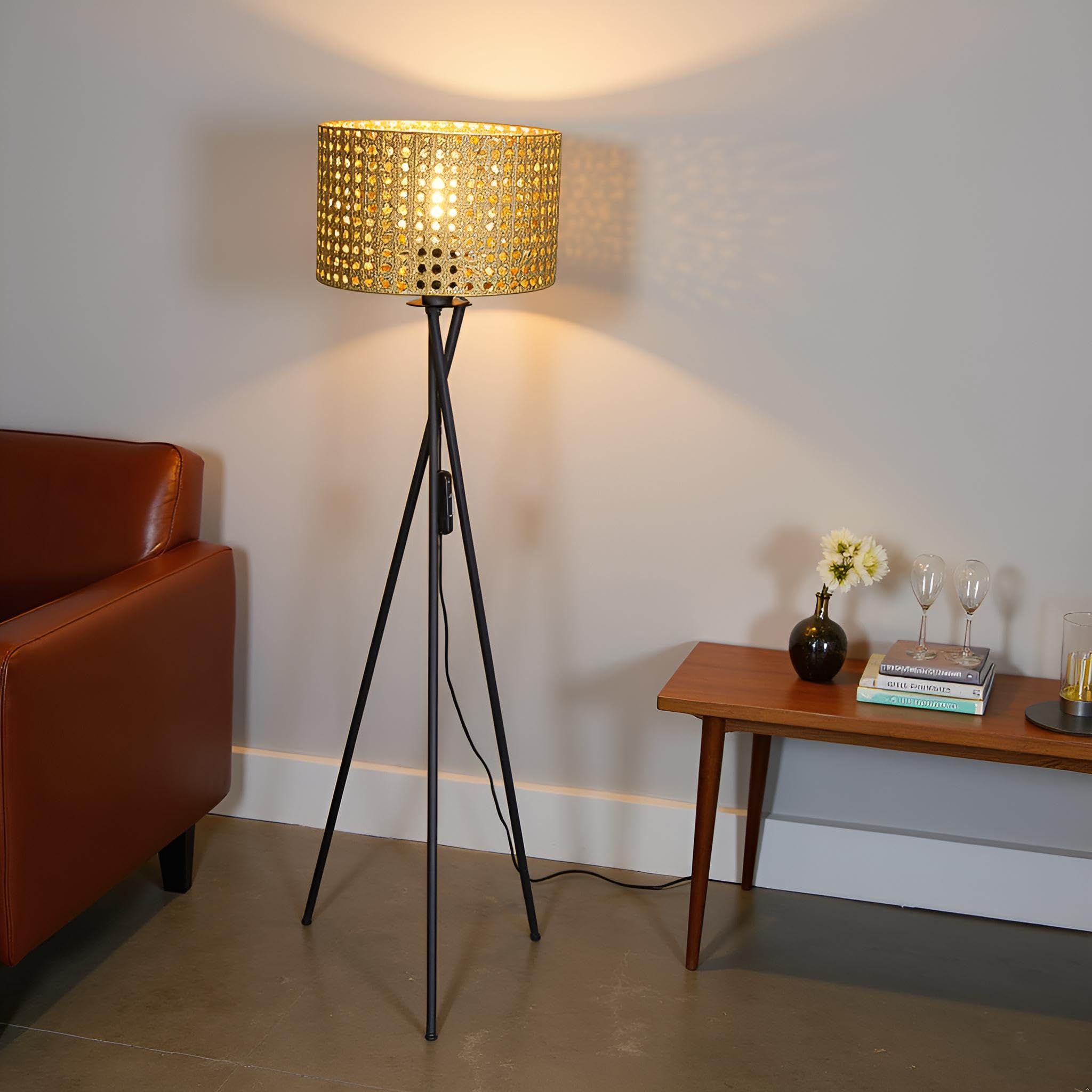 Osasy Modern Tripod Floor Lamp with Interchangeable Shades, Dimmable Standing Light, Black Metal Base - Image 2