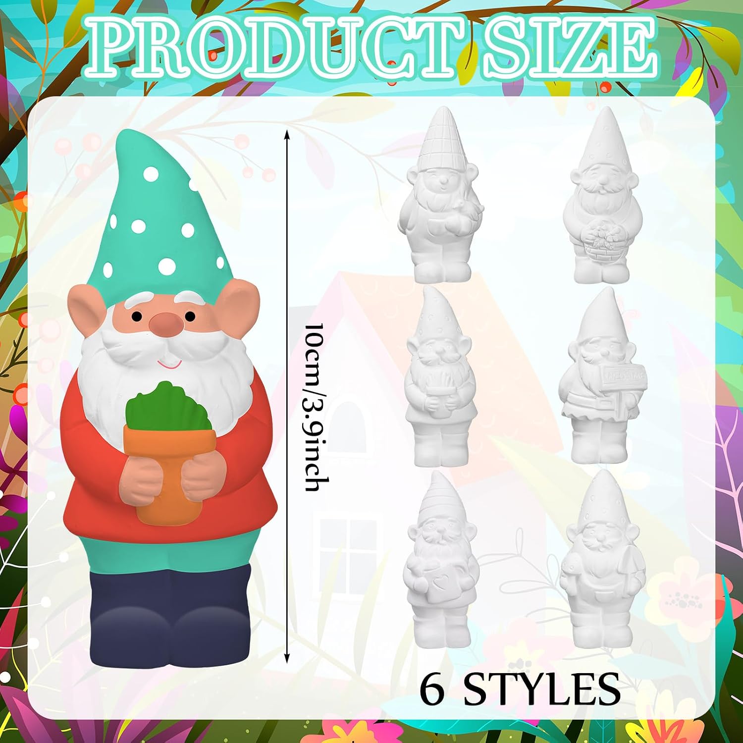 Junkin 6 Sets Ready to Paint Your Own Garden Gnome Statues Summer DIY Unpainted Ceramic Gnomes to Paint Figurines Plaster Arts and Crafts with Brush Palette for Adults Home Table Garden Decor