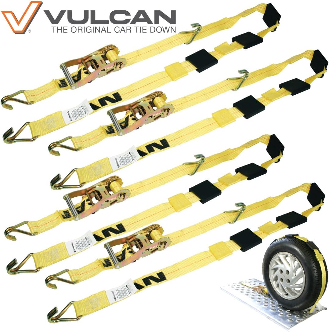 VULCAN Autohauler Car Tie Down with J Hooks - Sliding Idler 3-Cleat - 120 Inch, 4 Pack - Classic Yellow - 1,600 Pound Safe Working Load - Image 7
