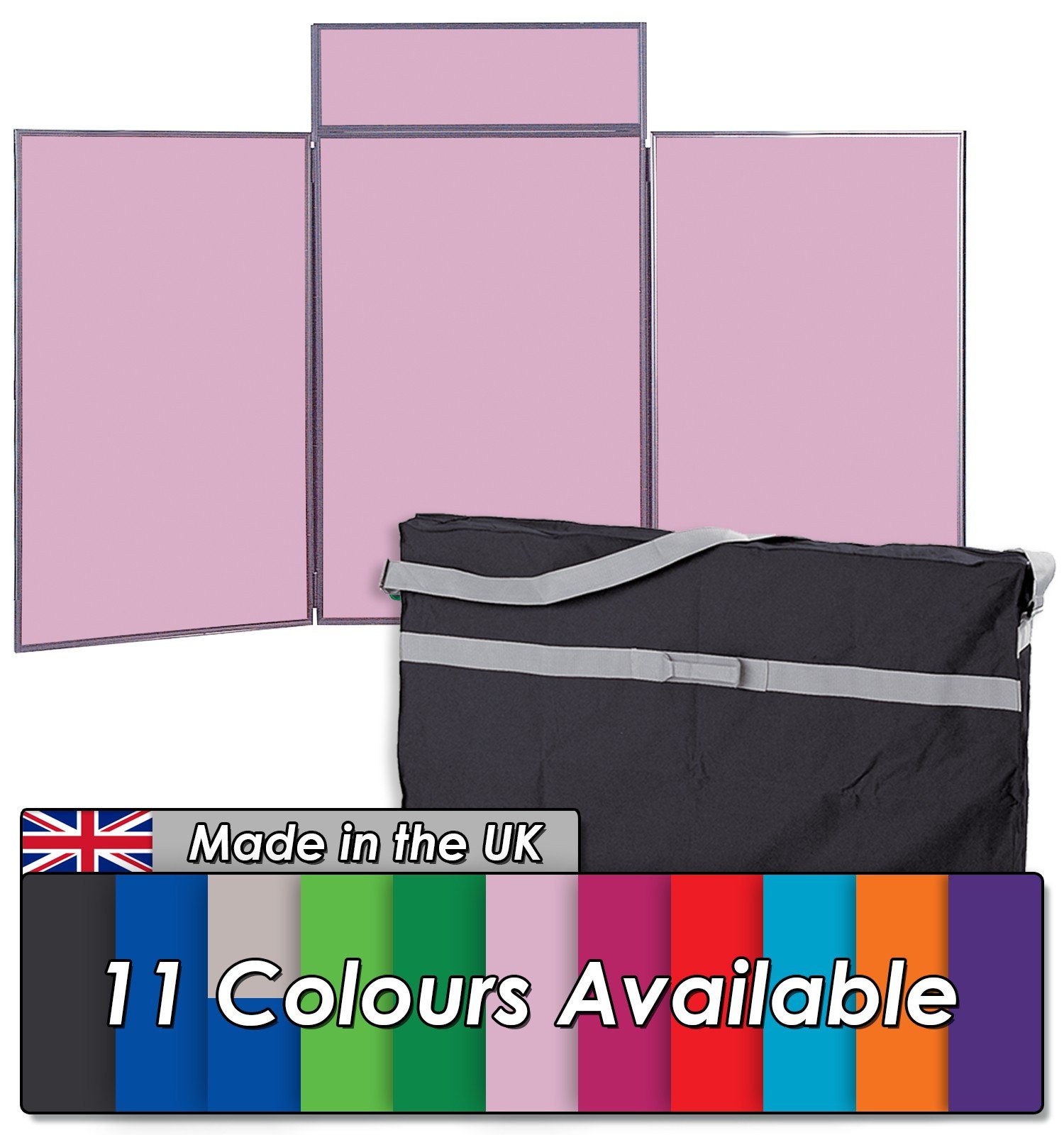 Wonderwall Desktop Exhibition 3 Panel Folding Display Panel Kit, Lavender Pinboard with Grey PVC Frame,Carry Bag, 100 Adhesive Tabs & Header -11 Colours - for Schools, Exhibitions, Venues