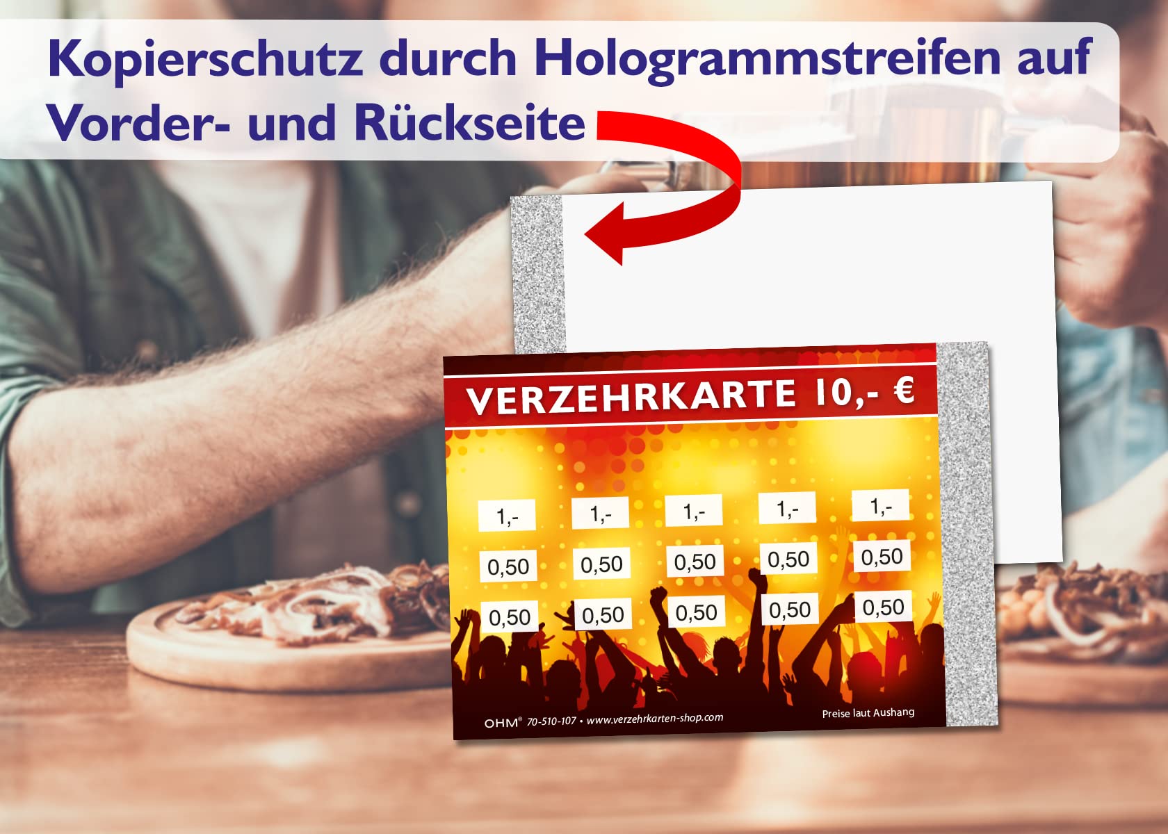 250 Verzehrkarten Event Gesamtwert 10 Euro Einzelwerte 0,50/1,- | Kopierschutz durch Hologrammstreifen, DIN A7, Bezahl-Alternative zu Wertmarken für Veranstaltungen, Vereine und Gastronomie