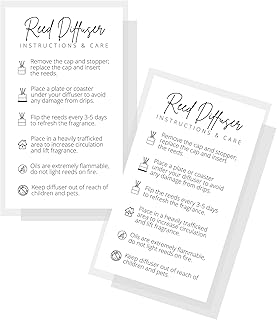 Reed Diffuser Instruction Cards | 50 Pack | 2x3.5” in Business Card | Diffuser Supplies | White and Black Design