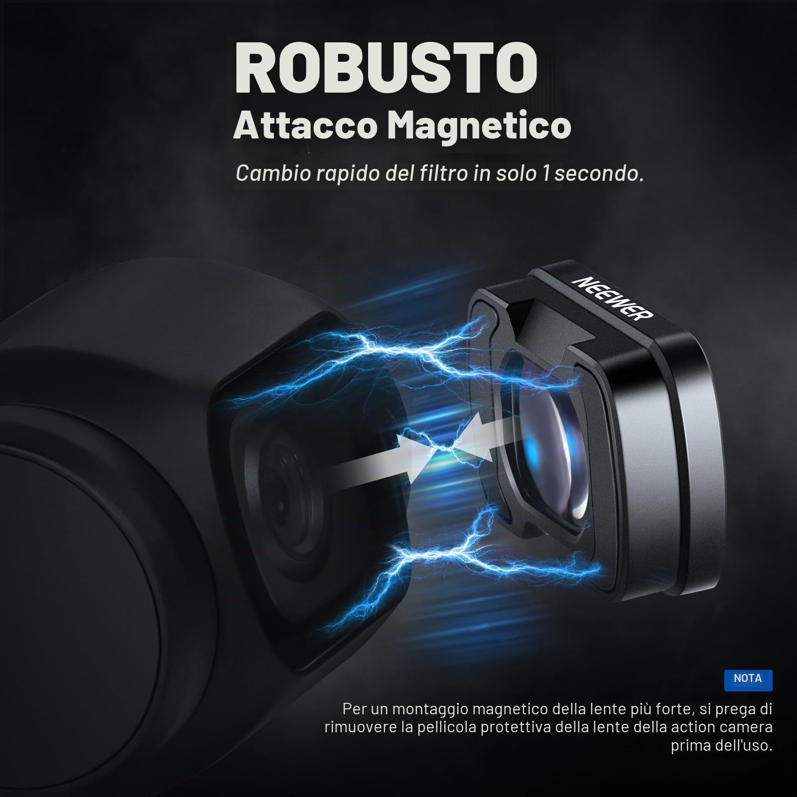 NEEWER Obiettivo Grandangolare 0.75x 108° FOV Compatibile con DJI Osmo Pocket 3 / Pocket 4 / Xtra Muse, Lente Asferica Magnetica HD per Action Camera, LS-45