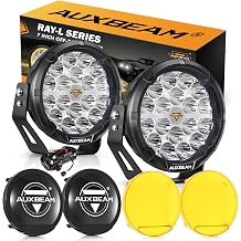 Auxbeam RAY-L Series 7" Round Off-Road Lights Bundle, with Amber & Protective Covers, Amber White DRL 3 Modes Multi-Function, Spot Beam Automotive Driving Light Bar ZD000857, ZD000700, ZD000702