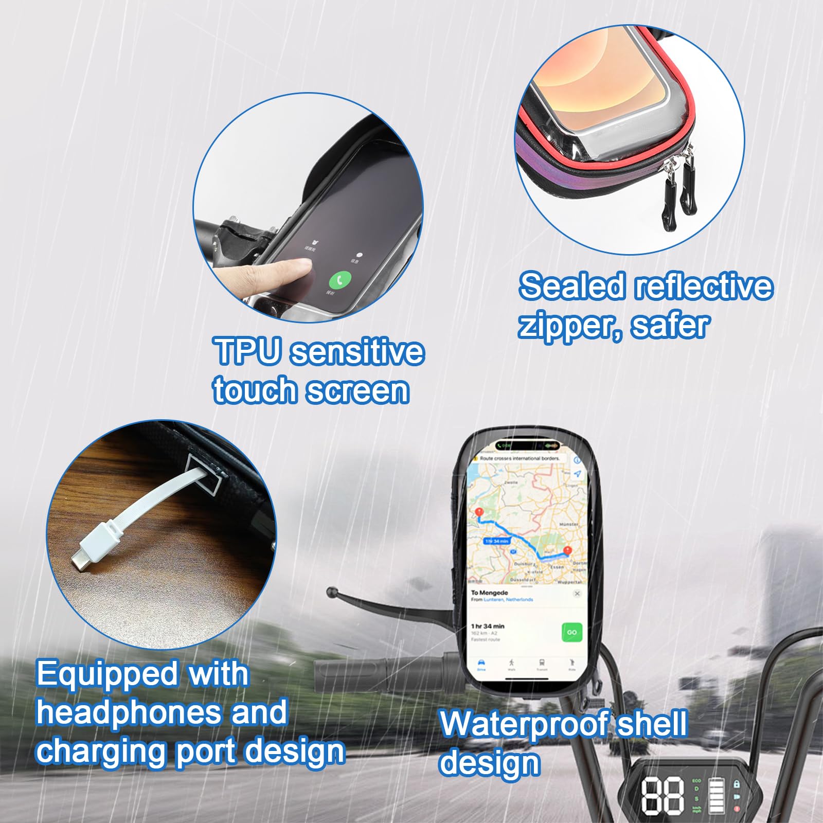 Uchwyt telefon, wodoszczelny pokrowiec na smartfon, rower z osłoną przeciwdeszczową, obracany uchwyt na telefon 360°, motocykl, wodoszczelny