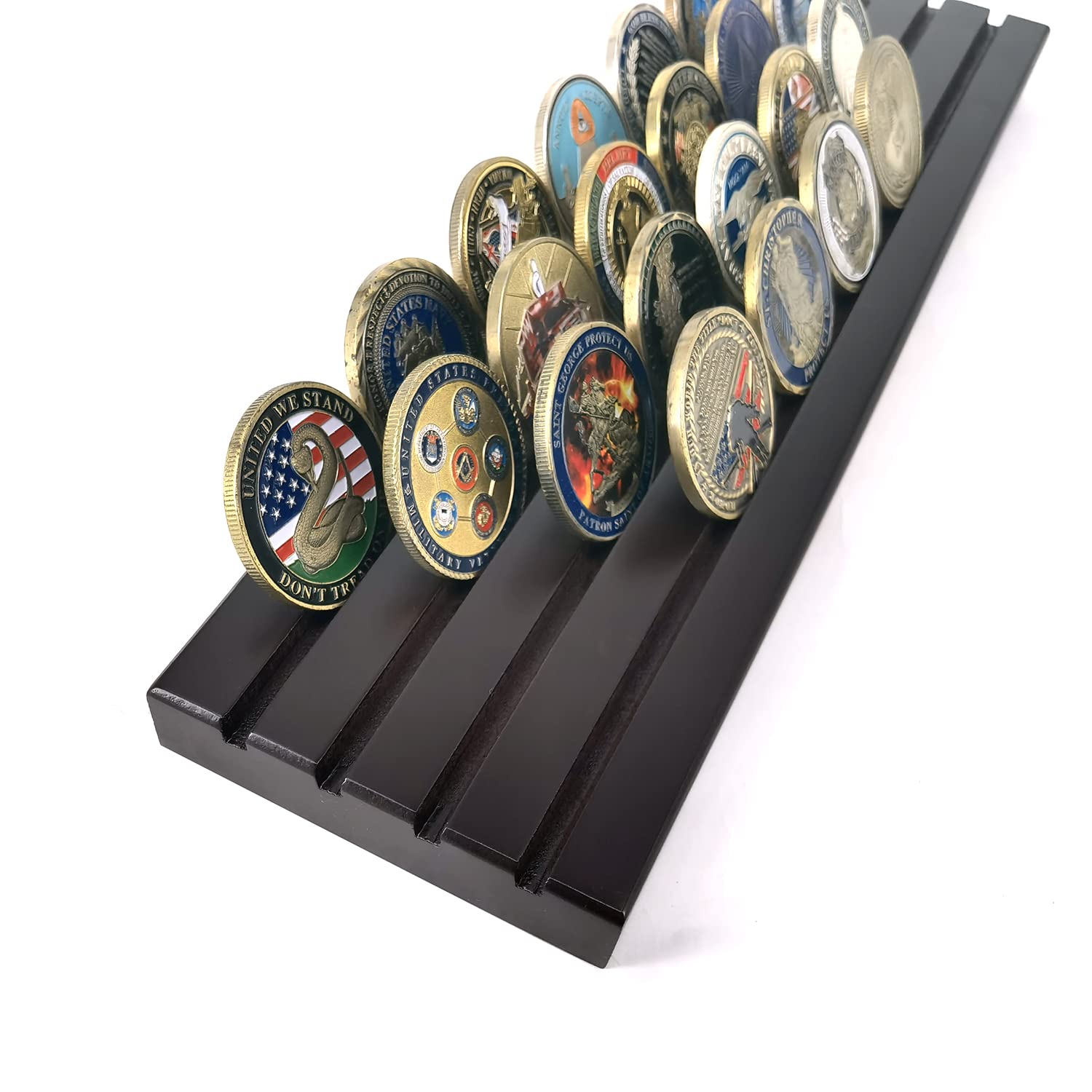 Aomcisi Portamonete a 4 file, stile militare, da collezione, per esporre monete da 32 a 36 monete (grande)