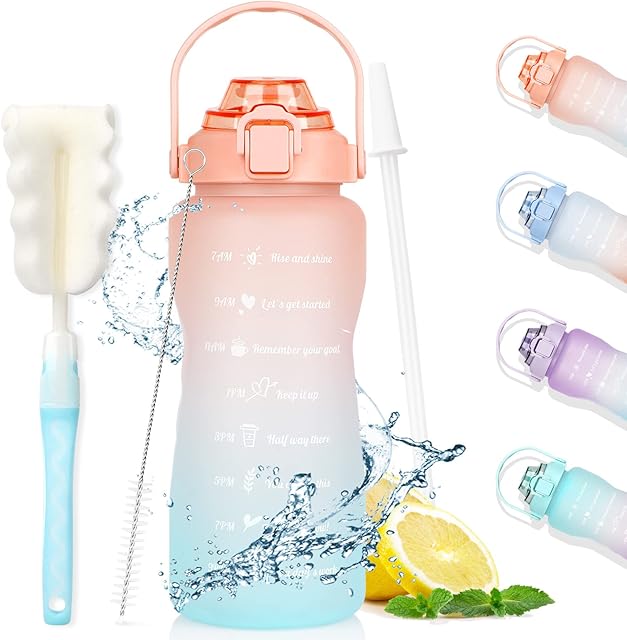 AOHAN 2 Litre Water Bottle with Straw , Motivational Sports Water Bottle with Time Markings , Large Water Bottle BPA Free, Leak Proof , Drinks Bottle for Gym,Running,Camping,Outdoor Sports