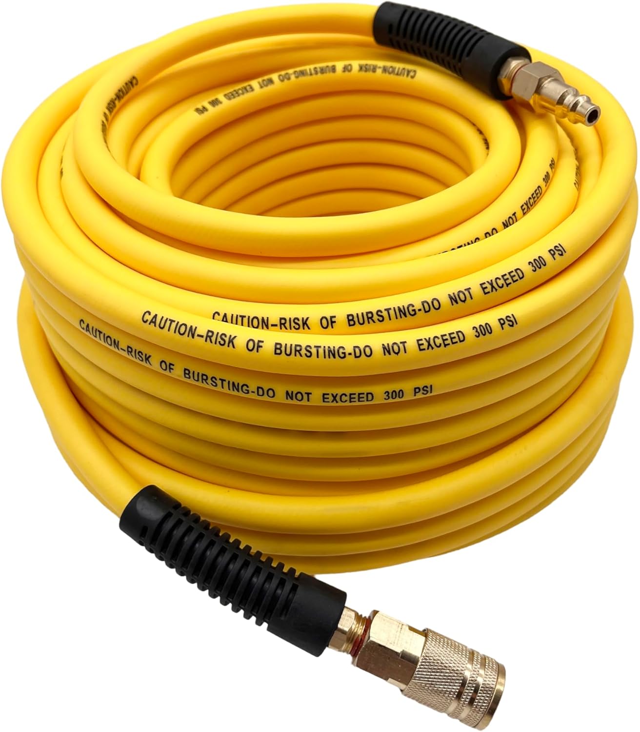 Hybrid Air Hose 1/4-Inch x 100FT，Air Compressor Hose 300 PSI Heavy Duty, Lightweight, Kink Resistant, All-Weather Flexibility with 1/4-Inch Industrial Air Fittings and Bend Restrictors,Yellow