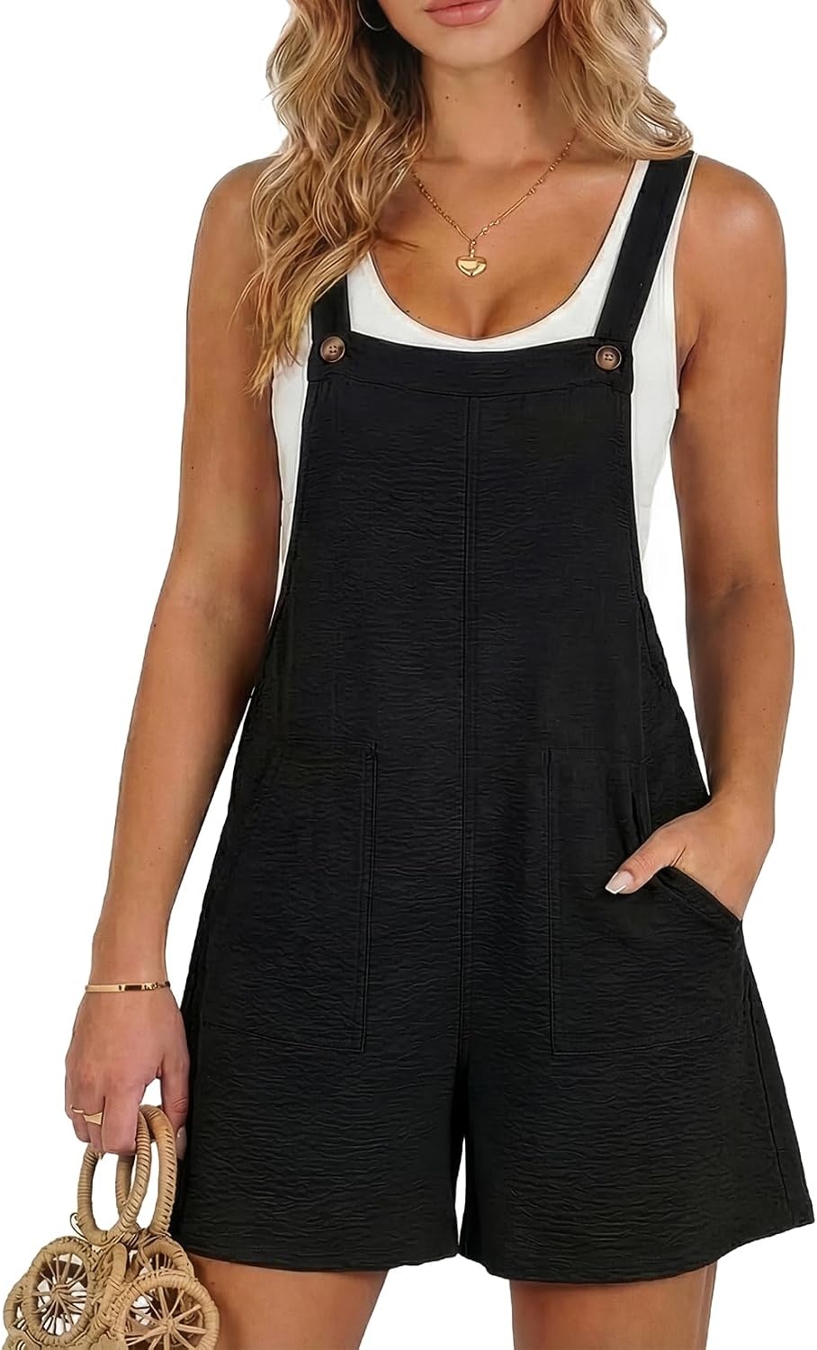 Dokotoo Women's Casual Rompers Loose Overalls One Piece Sleeveless Wide Leg Short Pant Jumpsuits With Pockets
