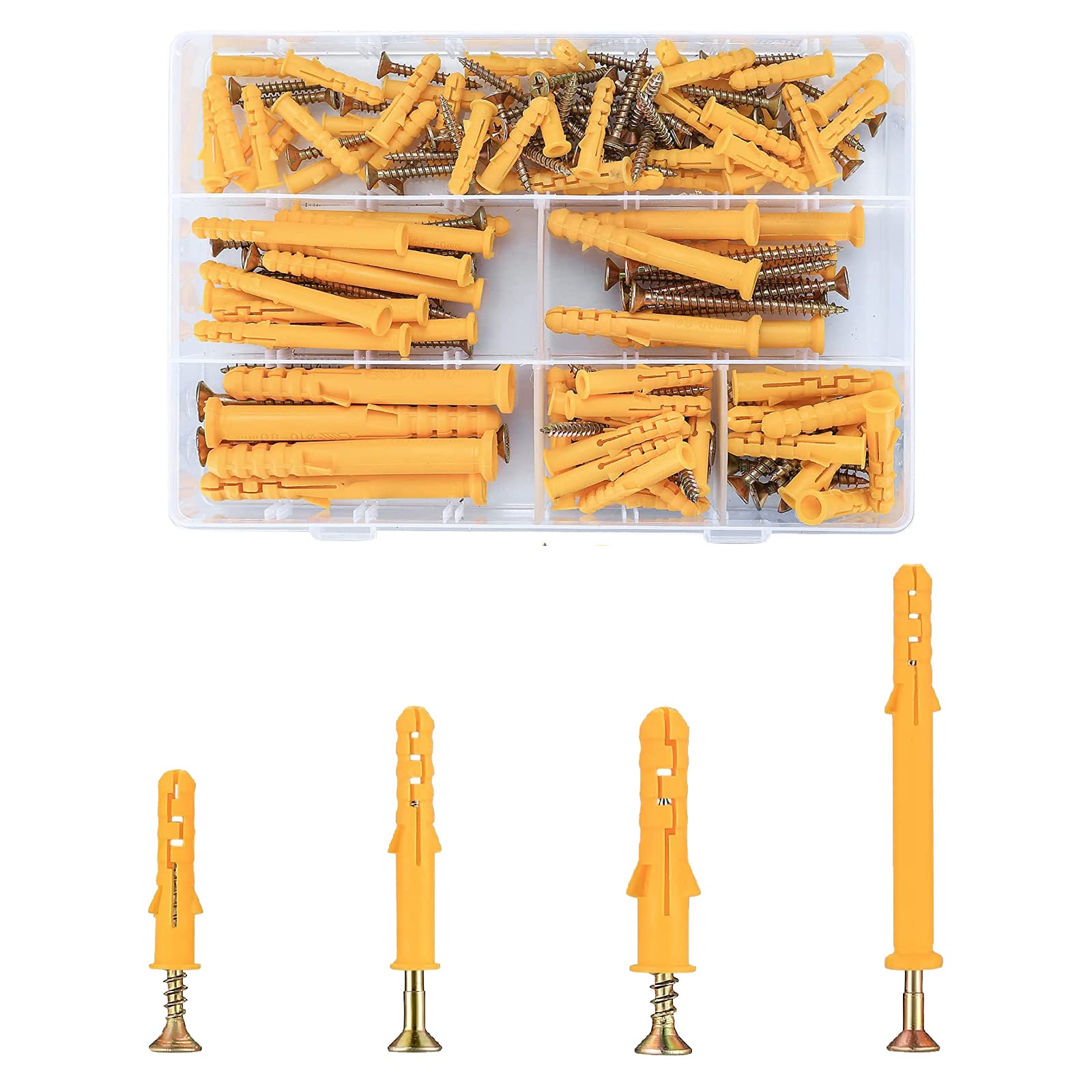 110 PCS Wall Plugs & Anchors Set, 4 Sizes M6/M8 Hollow Wall Anchors for Brick Concrete, Masonry, Drywall