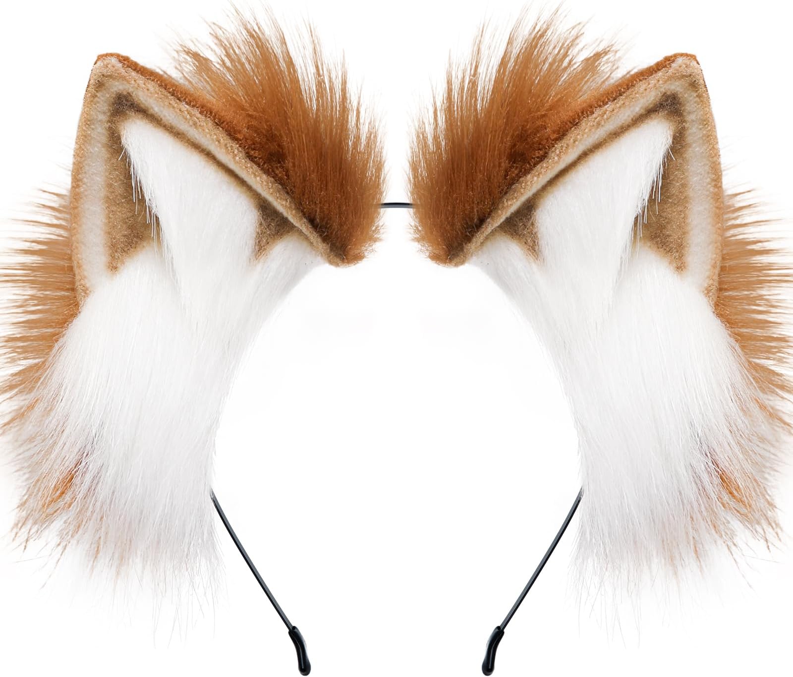 Furry Fox Wolf Cat Ears Headband Adult Cosplay Costume Hair Accessory for Halloween (Khaki White)