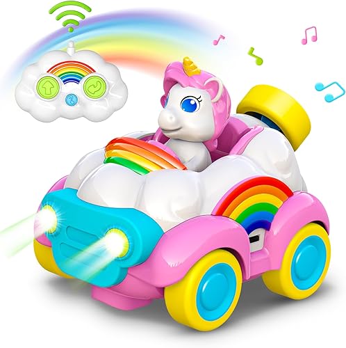 Juguetes de unicornio RC Cars para niñas, auto recargable a control remoto para niñas de 2, 3, 4, 5 años, luz LED y música, regalos de cumpleaños