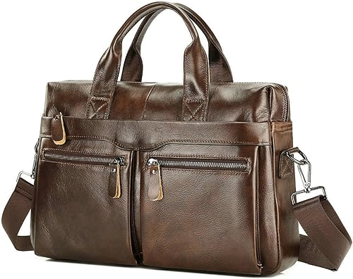 Miniatura 2 de Maletín de cuero vintage de 15.7 pulgadas para computadora portátil, bolsa de trabajo retro con hombro, bolsa de mensajero clásica de negocios