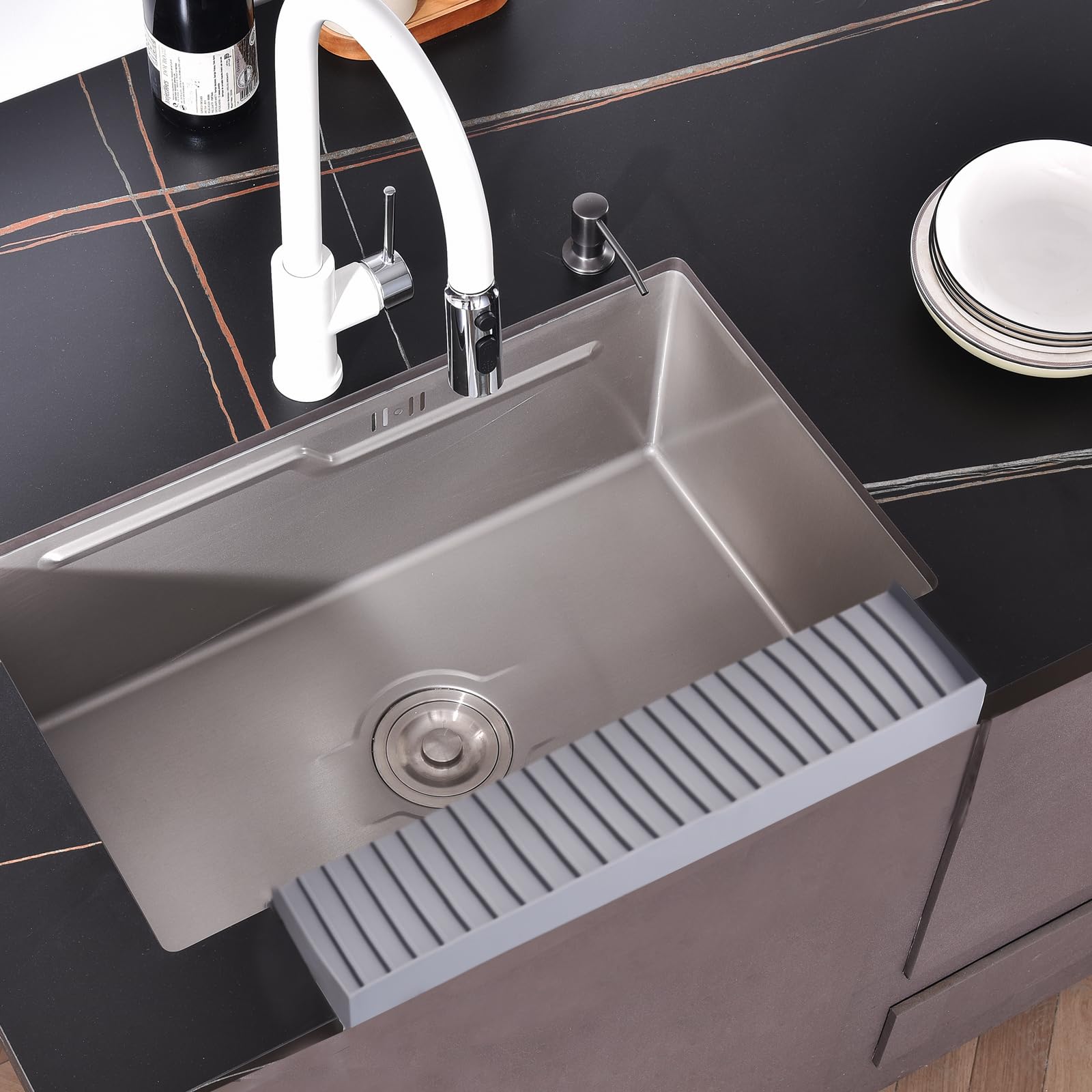 Protector De Borde De Fregadero De Silicona, 20" 51 cm, Cubierta Protectora Contra Salpicaduras Para Fregadero De Cocina Con Ventosa, Plegable, Protector De Encimera De Fregadero(Gris)