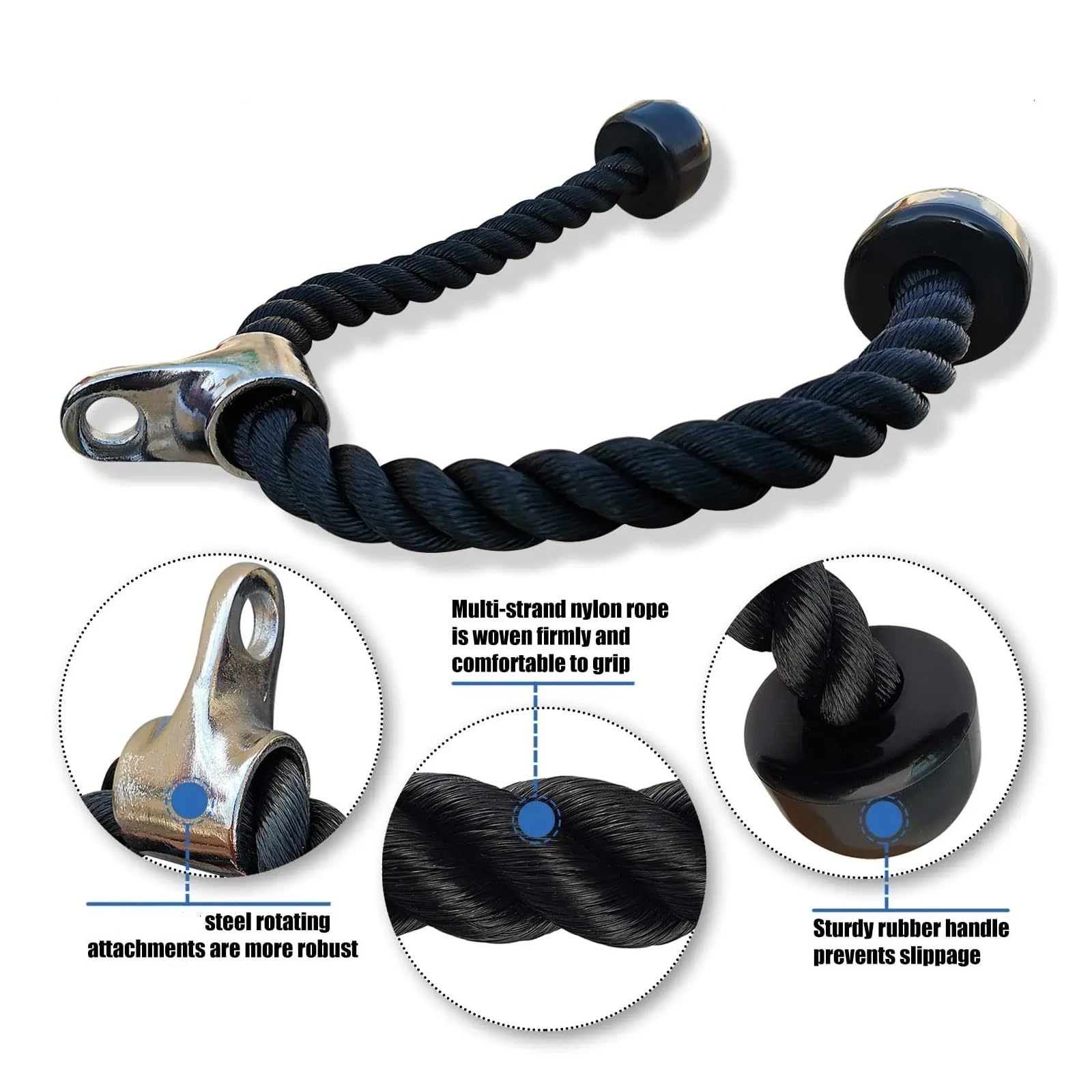 Corda for tricipiti resistente, attacco for cavo fitness for bicipiti, e muscoli della schiena, nylon rivestito(80cm)