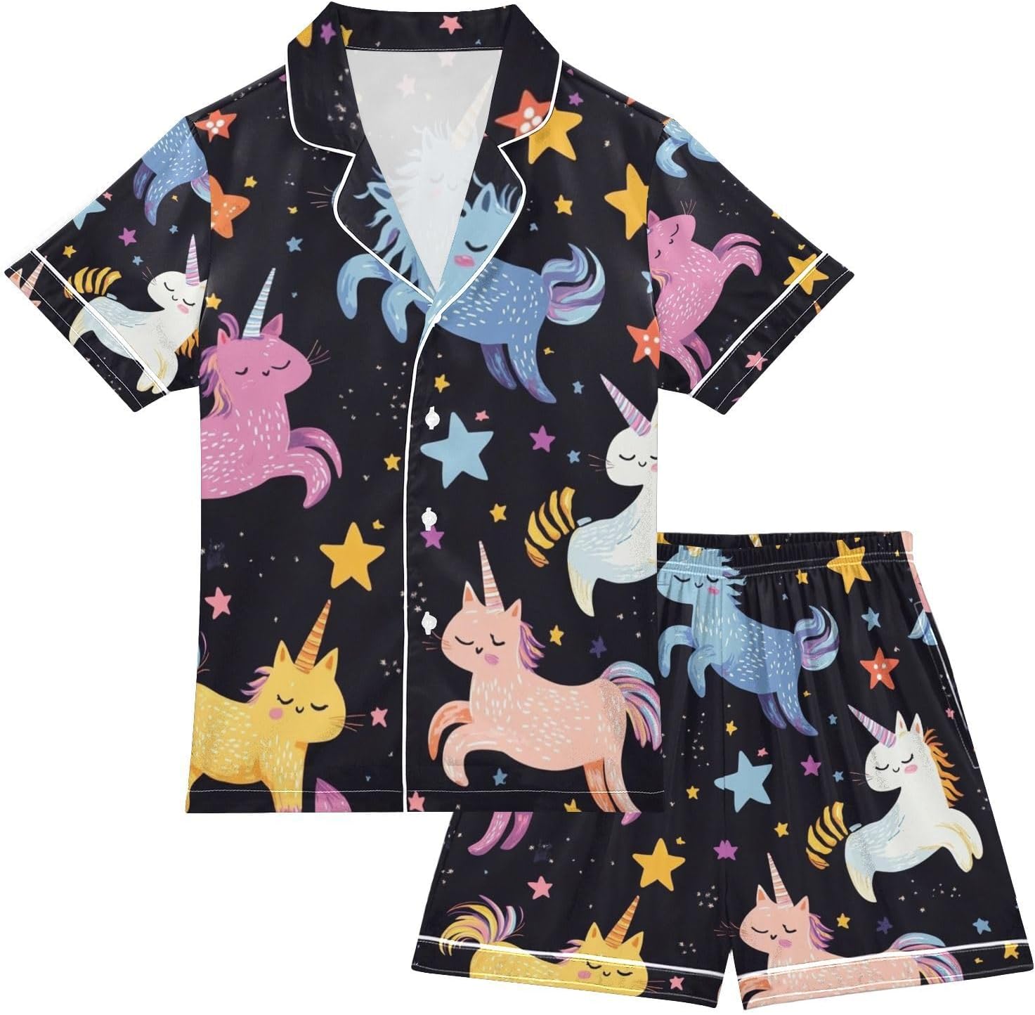 Silk Pajamas Sets Soft Satin 2 Piece Pjs Set Short Sleeve Sleepwear Nightwear