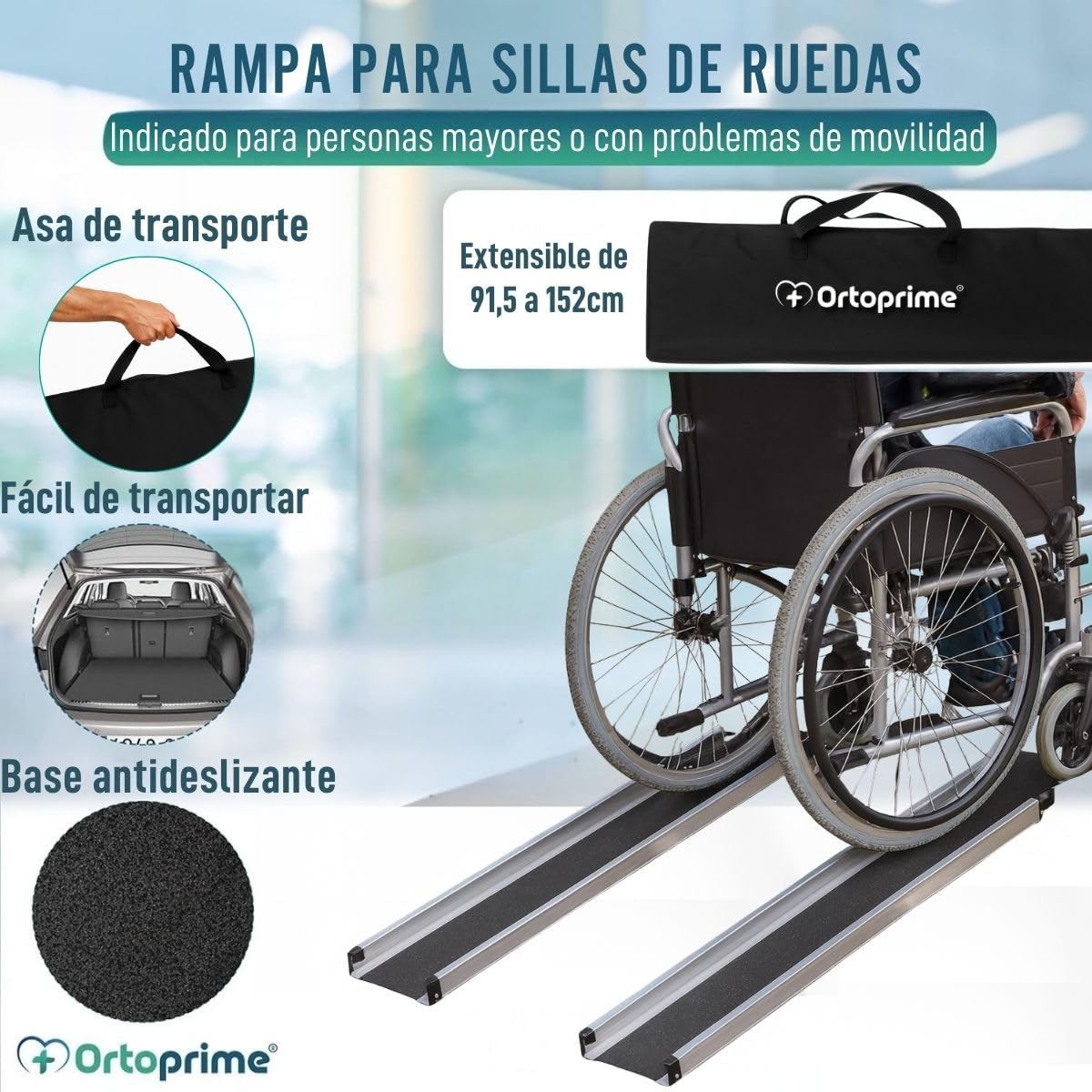 OrtoPrime Rampas Telescópicas para Silla de Ruedas Pack X2 Extensibles Rampas Minusválidos Antideslizantes - Rampa Salva Escalones Aluminio escalón PORTÁTIL - Rampa Silla de Ruedas Salvaescaleras