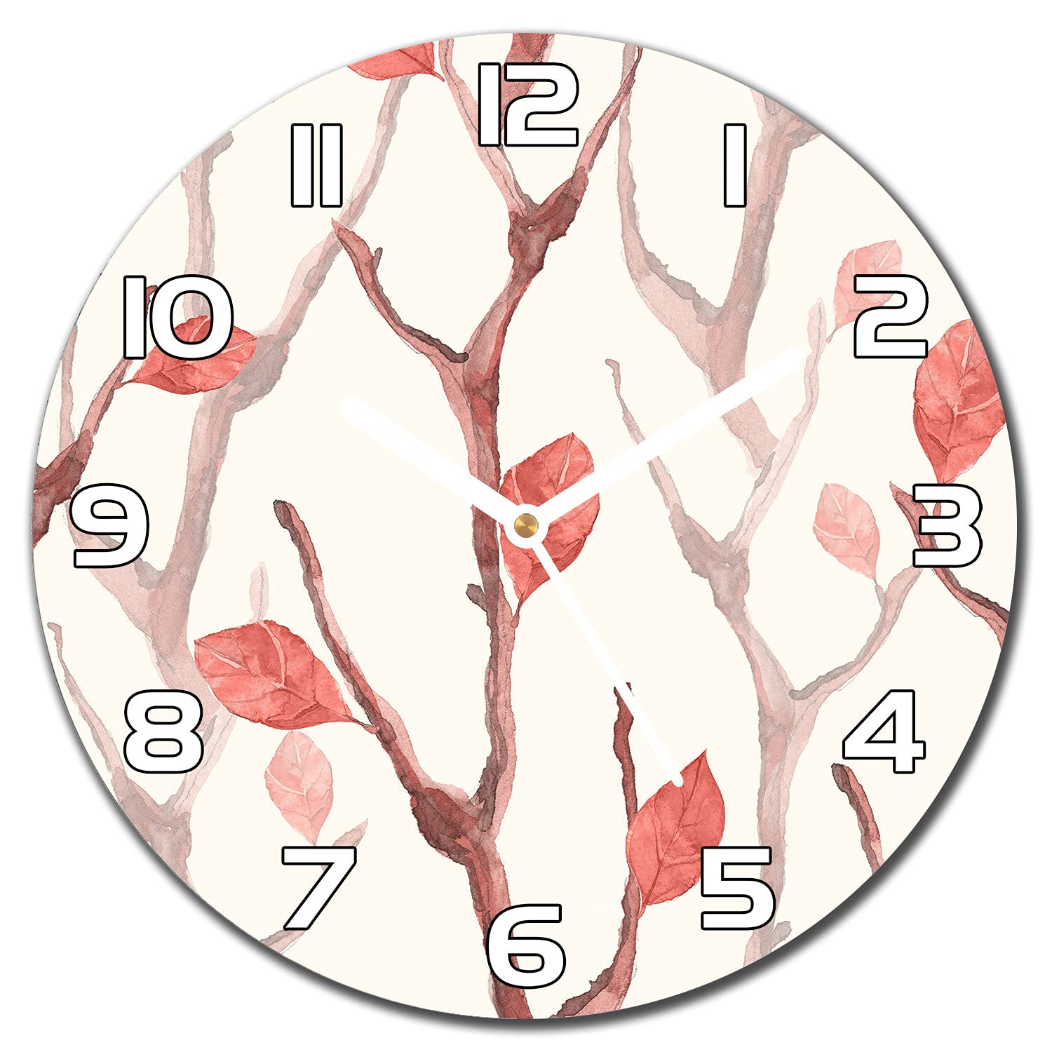 Horloge en Verre 30 cm Coloray avec Cadran Motif Nature d'Automne et Aiguilles Blanches