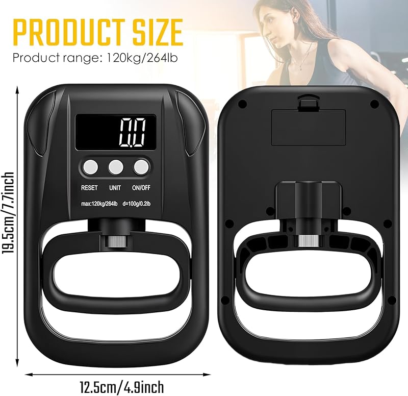 Jinlaili Digitális kézerőmérő markolat edző 264 lb 120 kg LED kijelző USB töltőkábel fekete