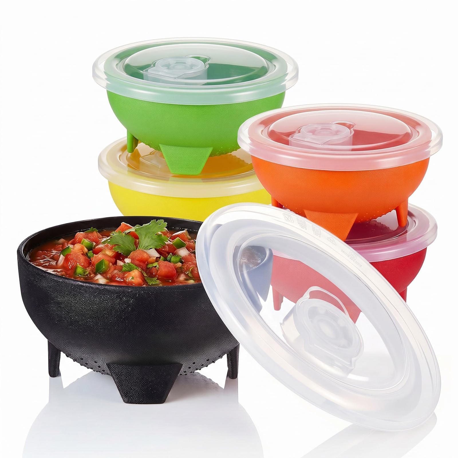 Hushee 5 Set Salsa Bowl with Lids, 4.3 Inch 12 oz Dip Bowls, Multicolor
