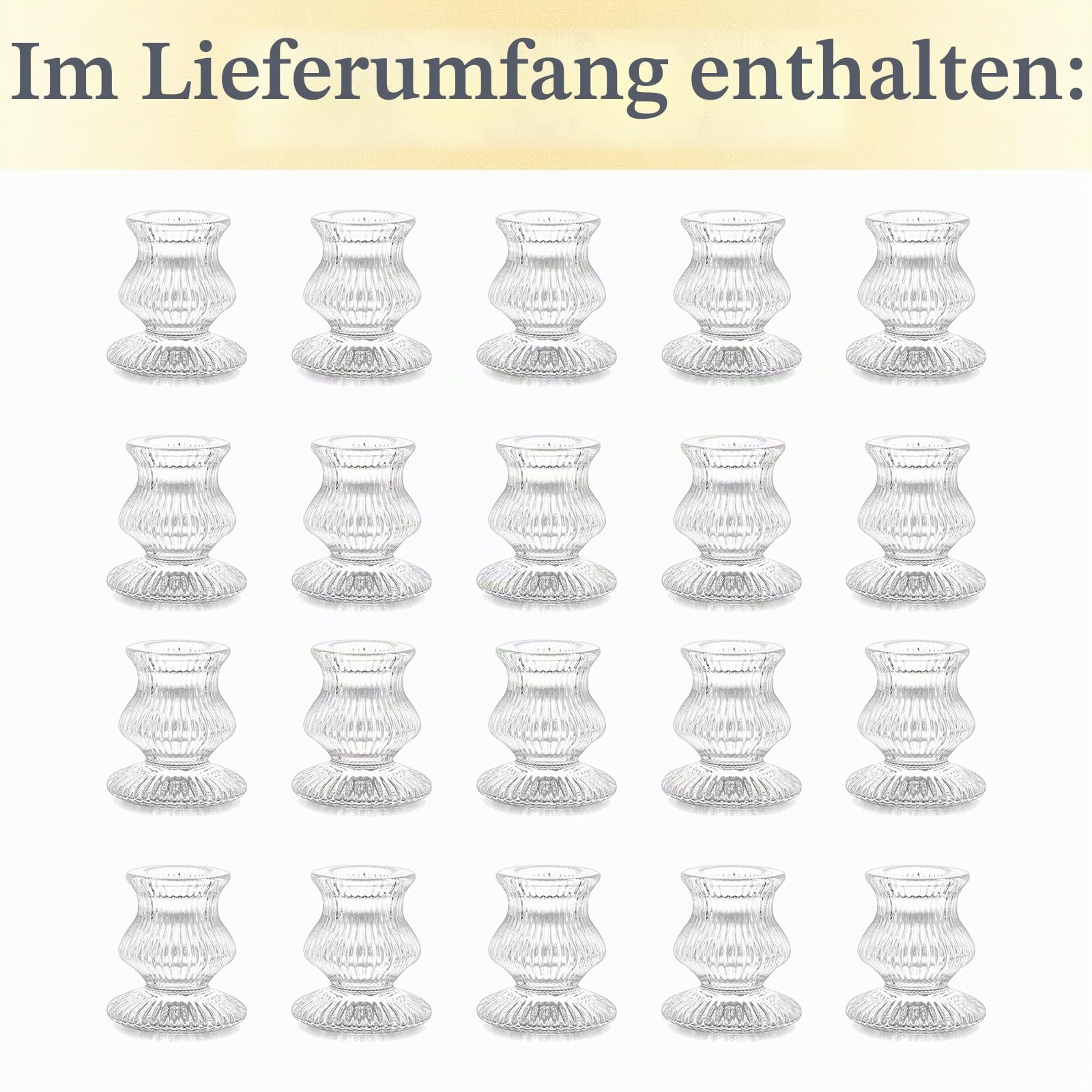 Kerzenständer Glas Kerzenhalter Stabkerze Stabkerzenhalter: Hewory 20 Stück Kerzenständer Stabkerzen Klein Hochzeit Party Tischdeko | Rillendesign, Großpack, Stabil, Vintage & Elegant, Klein, Kerzenhalter Stabkerze für Tischdeko Wohnzimmer Weihnachten Par