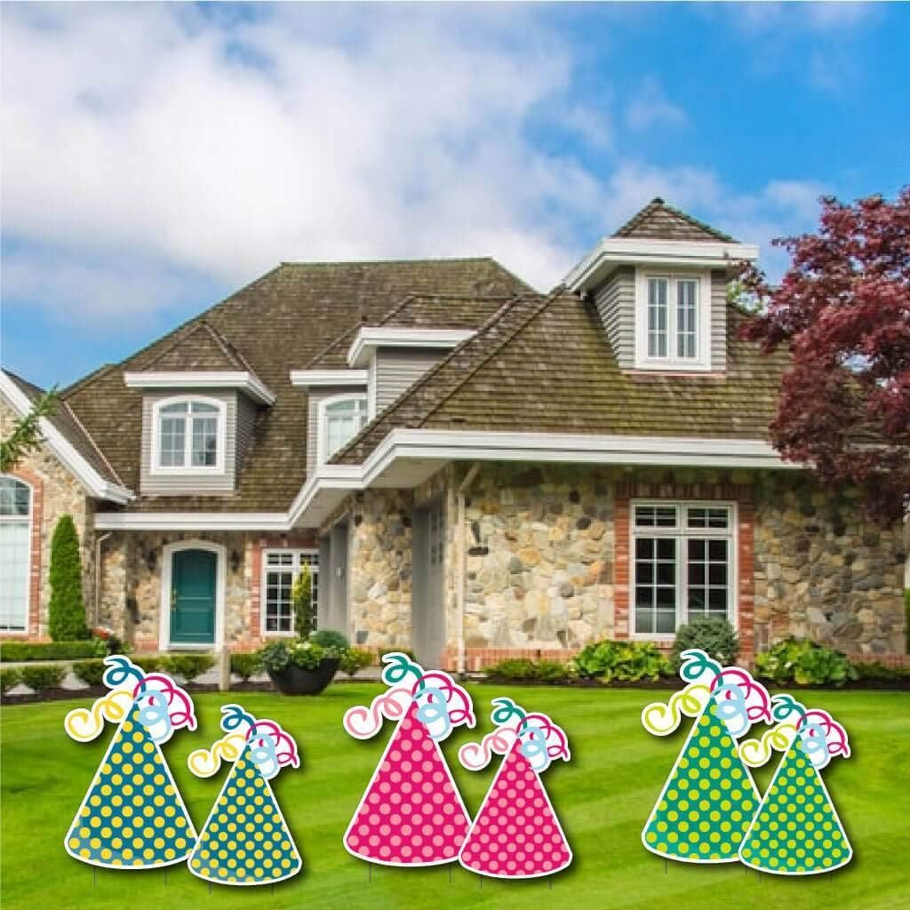 VictoryStore Yard Decorations - Accessories Outdoor Yard Signs 2 Stakes Included Per Sign (Party Hats 6 Set) 12521