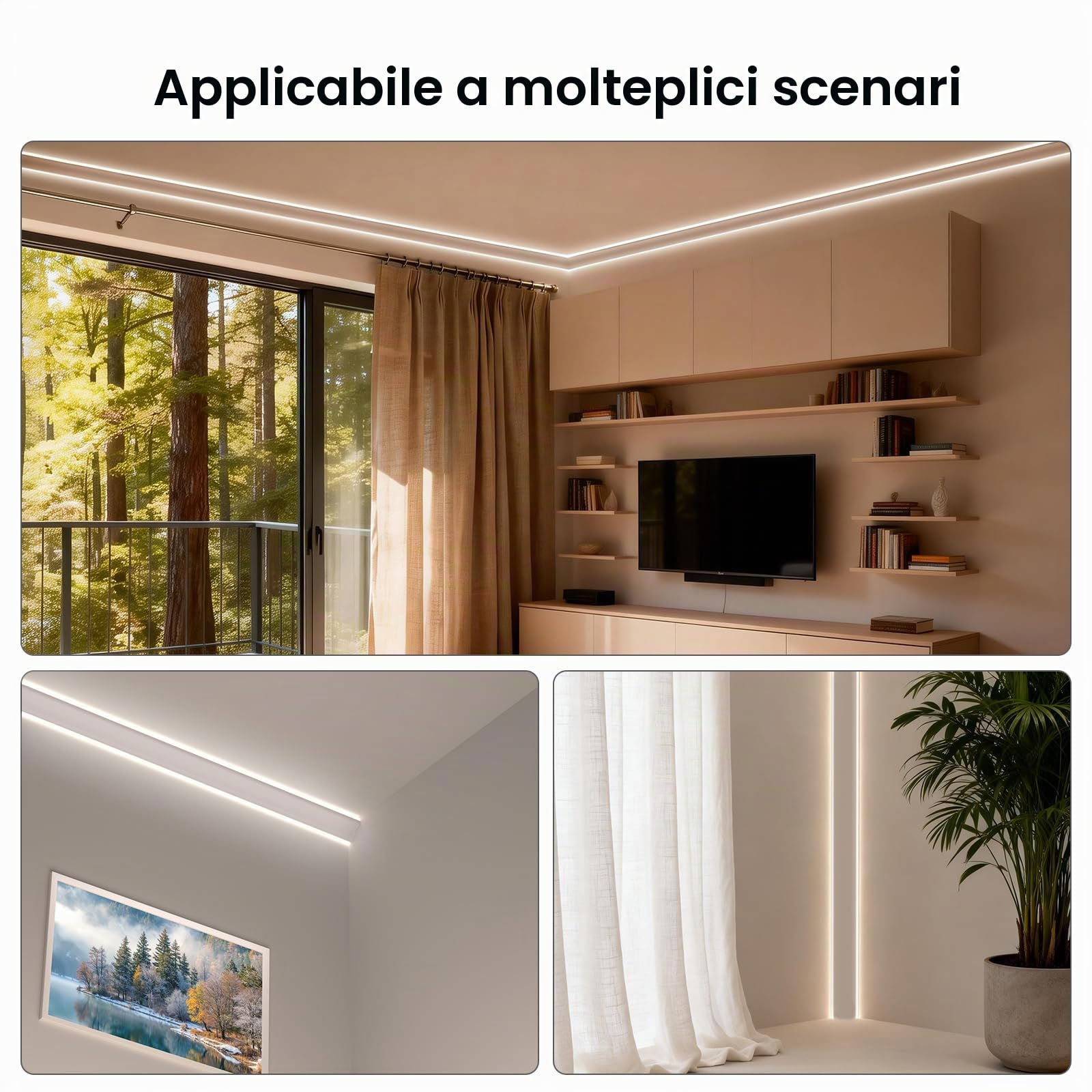 15× Profilo LED Angolare 45° 2M, in Alluminio Bianco per Strisce fino a 9,6 mm, per Illuminazione Indiretta