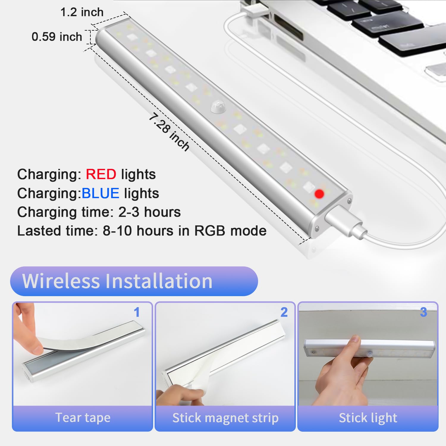 Luci sotto armadio con telecomando, 15 colori sotto l'armadietto illuminazione wireless, batteria ricaricabile LED RGB luce notturna bar con timer, dimmerabile sotto il bancone luci per cucina