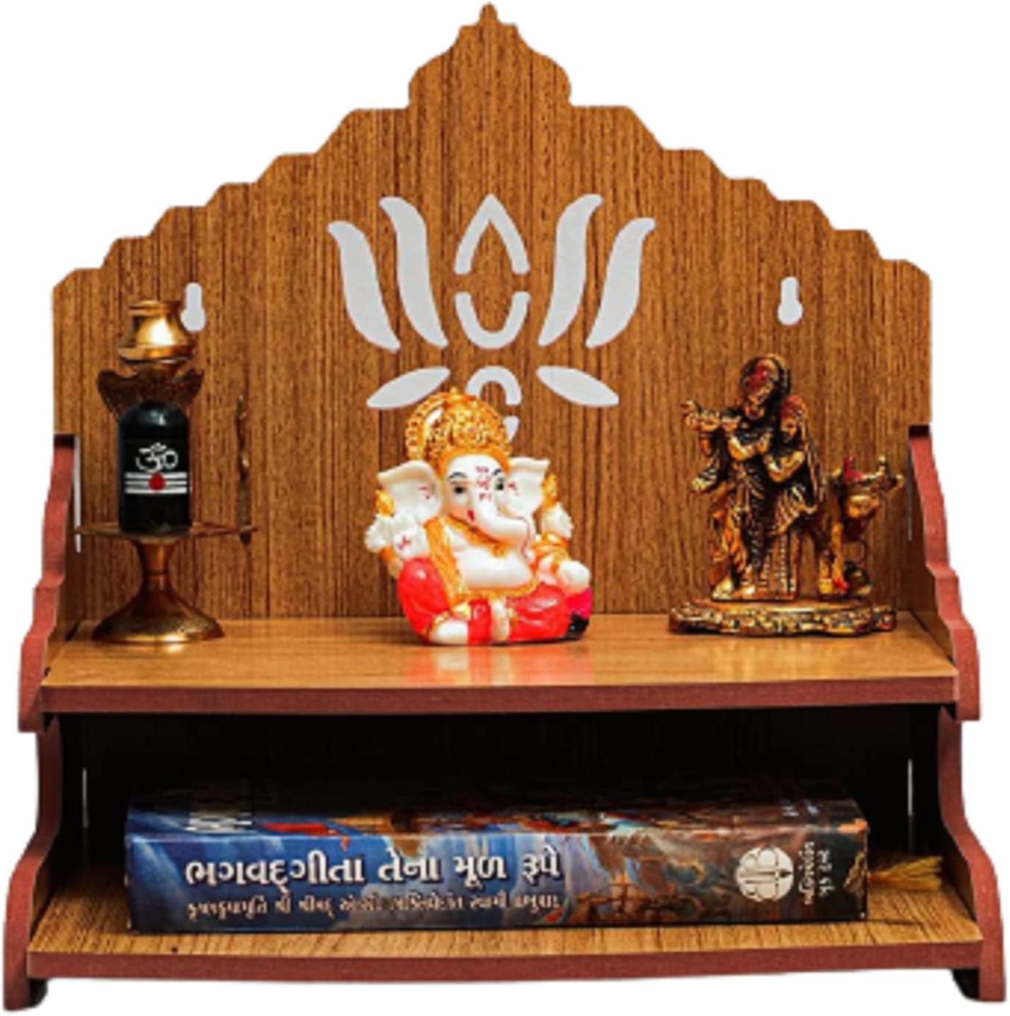 Seasol Brown Wooden Temple For Home Mandir Wall Hanging God Singhasan Mdf Wood Ghar Decorative Medium | Office Shop