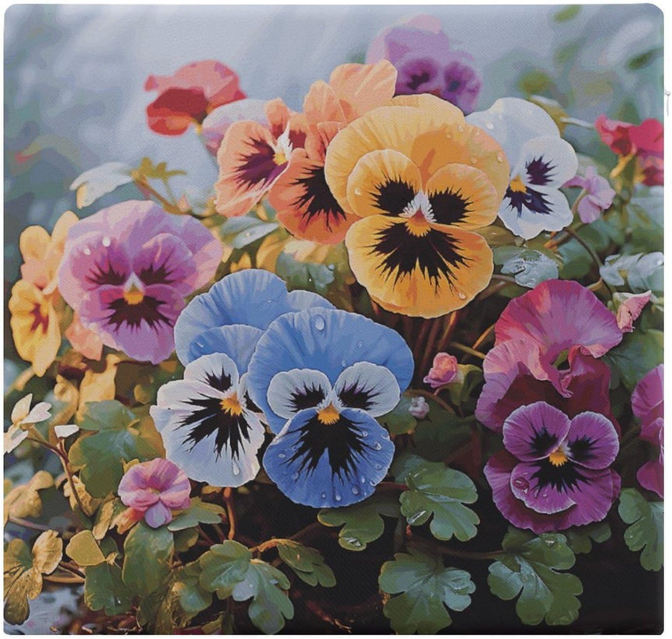 Pansy Flowers Chair Cushion Memory Foam Breathable Chair Pads Square Large Pillows Seating Comfort Meditation Floor Pillow Car Seat Cushion for Indoor/Outdoor Chairs