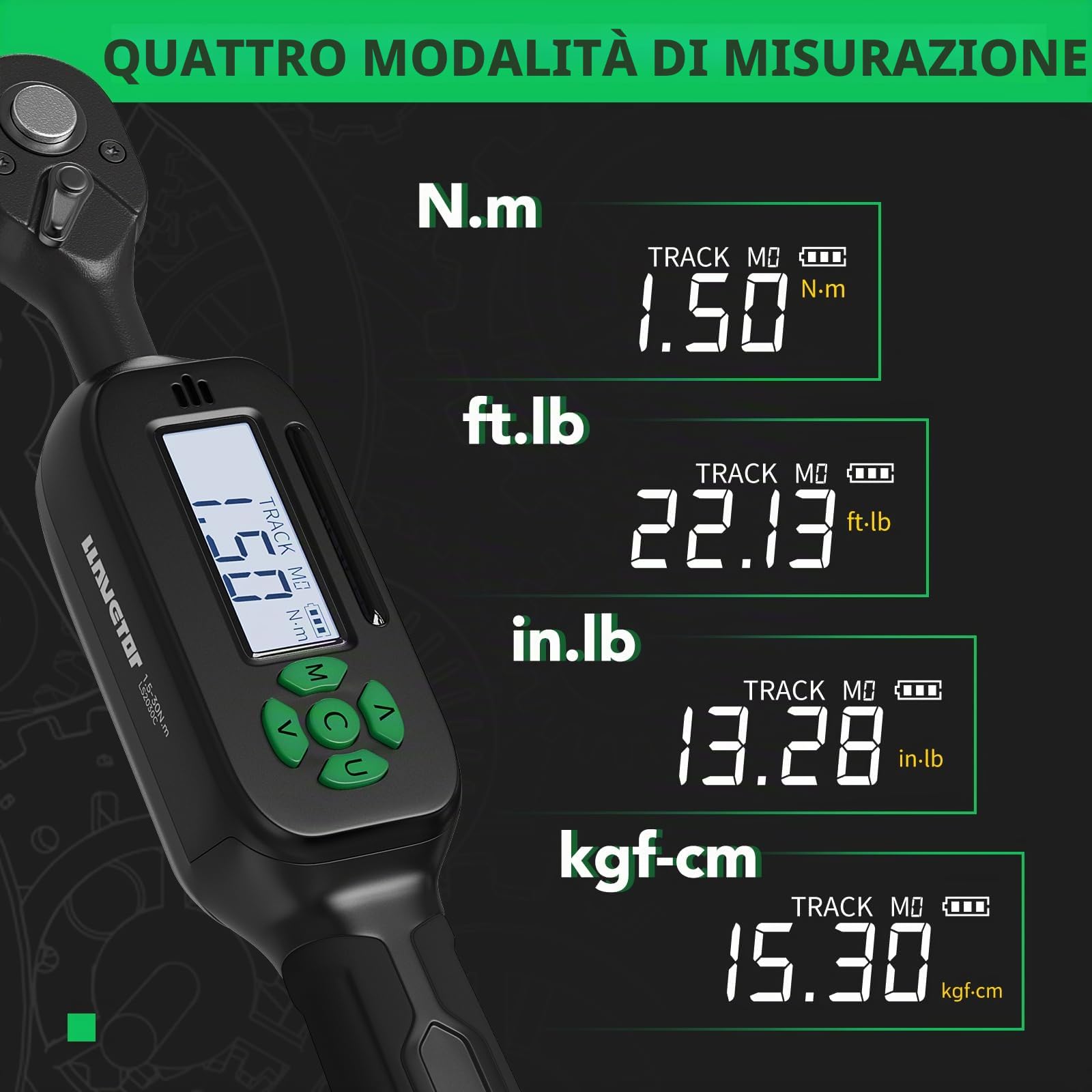 Chiave Dinamometrica Digitale 1/4'', 1,5-30Nm Chiave Dinamometrica Elettronica per Bici, ± 2% Precisione di Coppia a Doppia Direzione, Cicalino e Notifica Flash LED per Moto