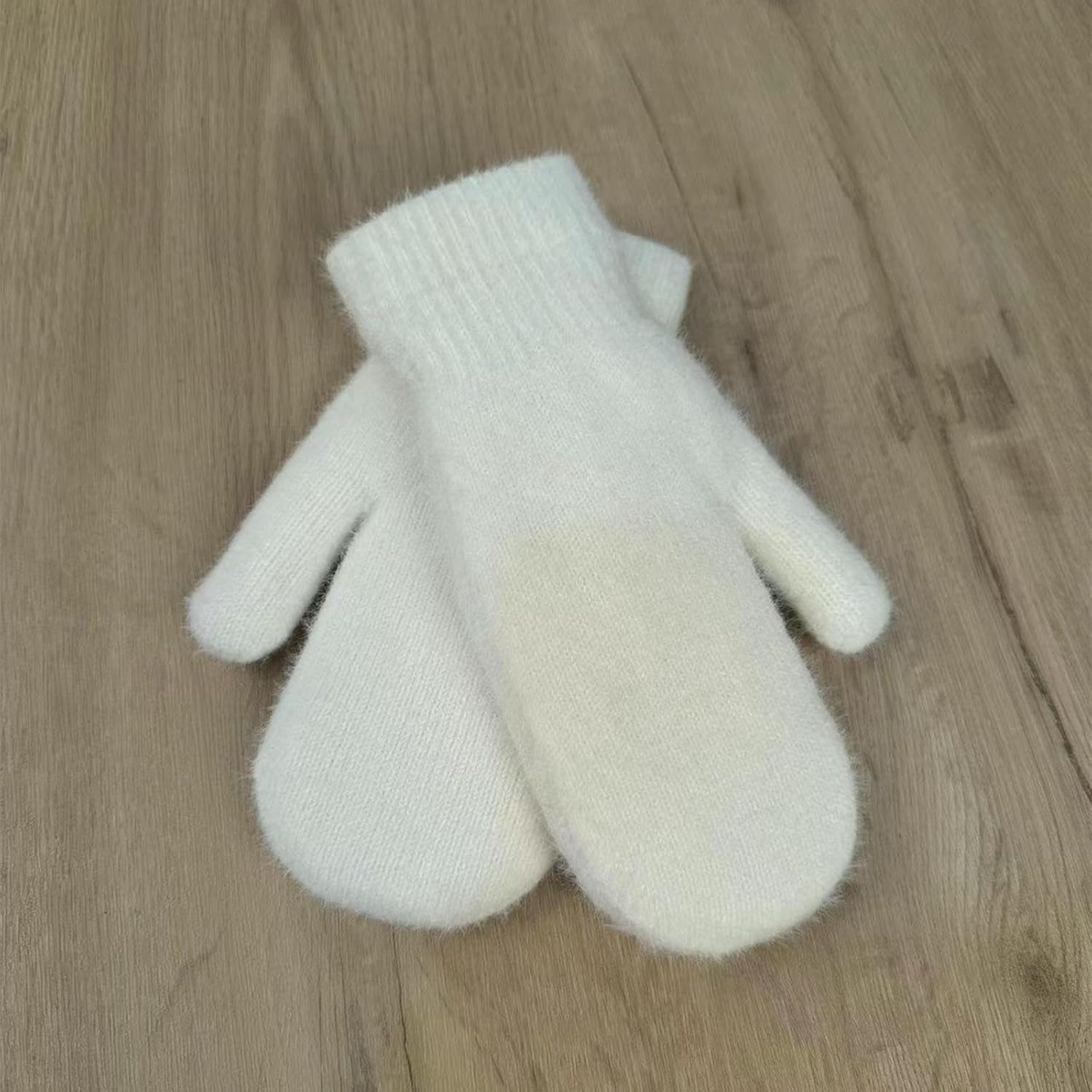 Women's Winter Knit Mittens Soft Warm Cold Weather Outdoor Gloves (White A)