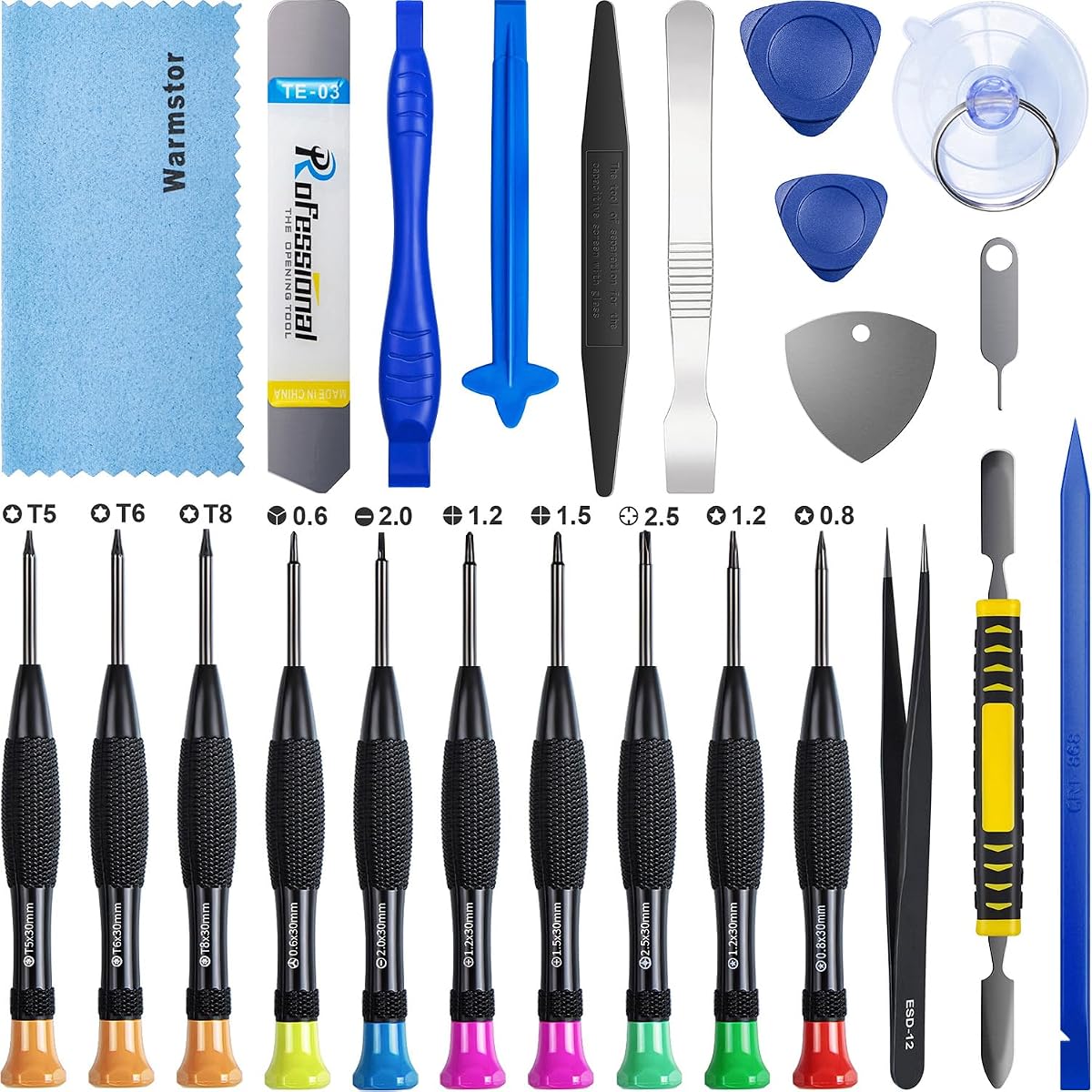24 Pieces Opening Pry Tool Screwdriver Set Open Replace Screen Battery Repair Tools Kit for Fix Apple iPhone 17 16 15 14 13 12 11 X Pro Max Plus, iPad, iPod, Cellphone, Computer Tablet, Xbox