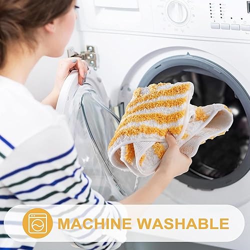 Miniatura 60 de Uphome Alfombra de baño larga con hojas abstractas coloridas, antideslizante, absorbente de agua, bohemio, de microfibra suave, lavable a máquina