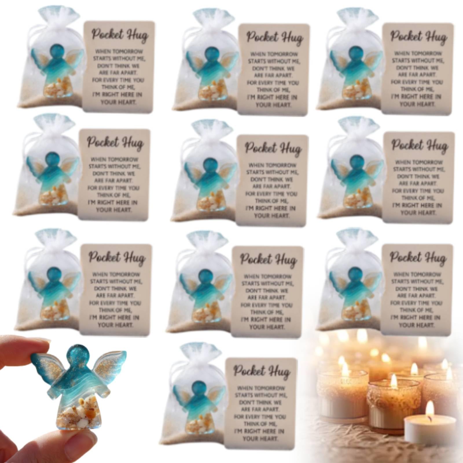 10Pcs Angel Pocket Hug in Memory of the Dead, Pocket Hug Angel, Emotional Grief Support Beach Themed with Card, Angel Statue Sympathy Gifts for Memorial, Express Condolences for Loss of Loved One