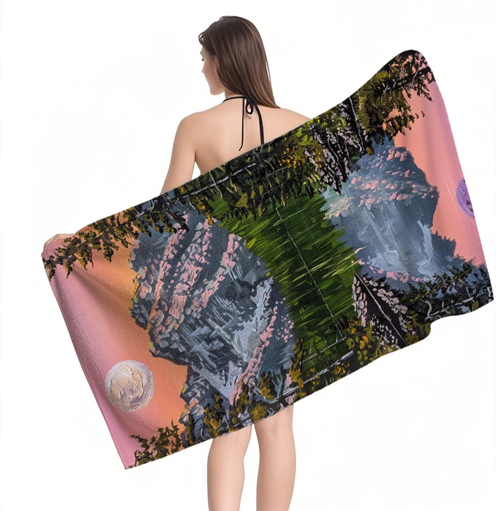 Strandtuch Malerischer Berg Mikrofaser Handtuch Groß 220 x 100 cm, Saunahandtuch Schnell Trocknendes, Sandfreie Stranddecke, Saugfähiges Badetuch, Platzsparende Reisehandtuch, Sauna Zubehör Y1-461