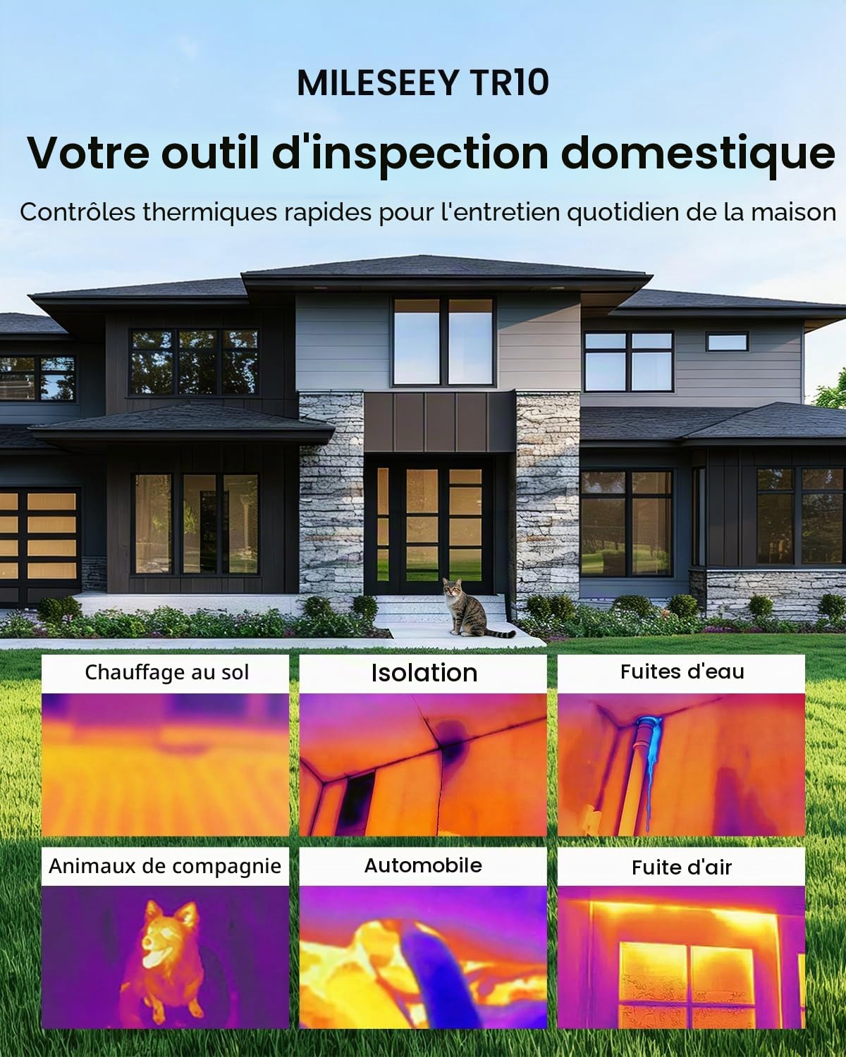 MILESEEY TR10 Caméra Thermique 192 x 192 super résolution, Imageur Thermique Infrarouge, taux de rafraîchissement 25 Hz, camera thermique portable -4°F à 1022°F, durée de vie de la batterie 8 heures