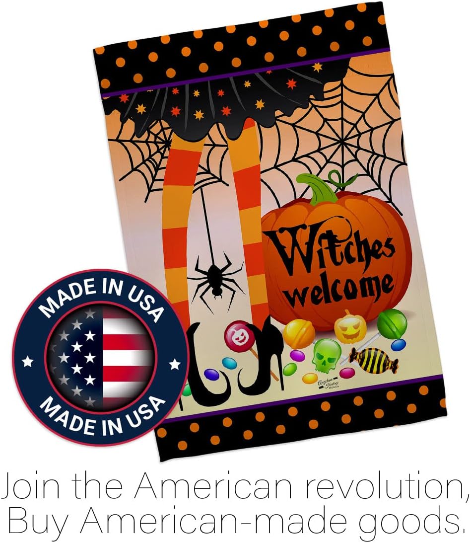 Breeze Decor Welcome Garden House Flag Set Fall Halloween Witch Trick or Treat Spooky Night Black Cat Season Autumntime Pumpkin Decoration Banner Small Yard Gift Double-Sided, 1 x 1 x, Made in USA