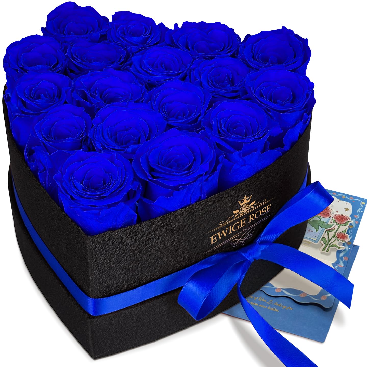 17 Rose Infinity, Regalo di Rose Blu Eterne per Donne, Rosa Conservata in Scatola a Forma di Cuore per Donne, Madre per Compleanno, Anniversario, San Valentino, Festa della Mamma, Natale