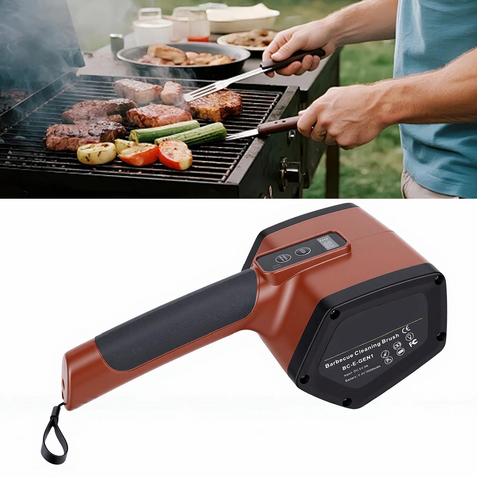 Spazzola per Griglia Elettrica in Acciaio Inossidabile 304 con LED | Motore Brushless da 350 Giri/min, Impugnatura Ergonomica, Batteria da 2600 MAh, Luce LED
