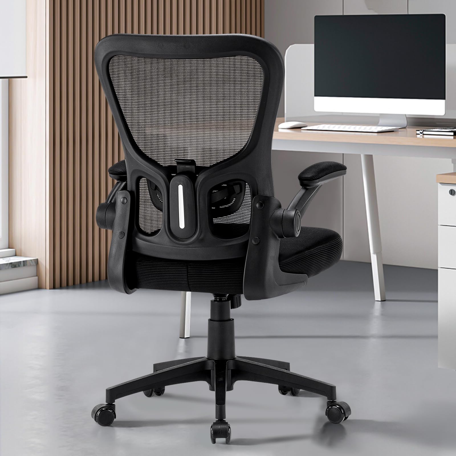 Hellove Home Office Schreibtischstuhl, Ergonomischer Computer-Mesh-Arbeitsstuhl mit mittelhoher Rückenlehne, höhenverstellbarem, bequemem Sitz, Drehstuhl mit hochklappbaren Armlehnen