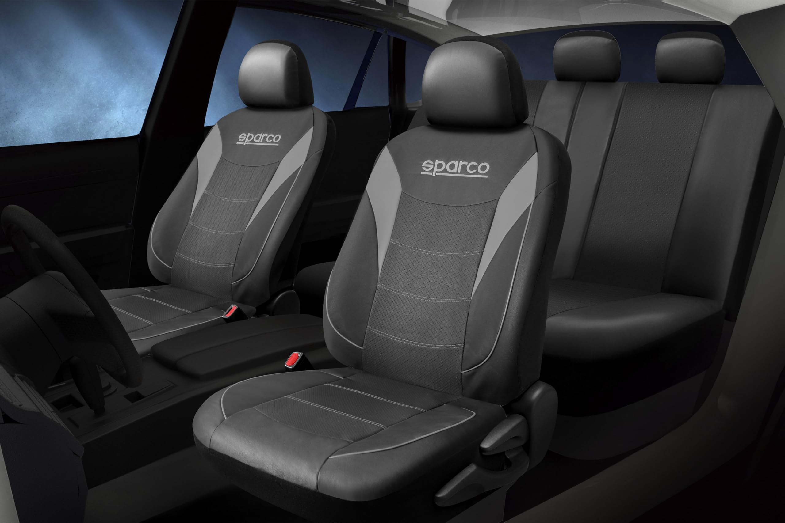 SPARCO Jeu Complet de Housses de siège de Voiture 5 têtes 9 pièces, exclusivité Amazon, PVC résistant, universelles avec système de Fermeture éclair, Installation Rapide et Nettoyage Facile