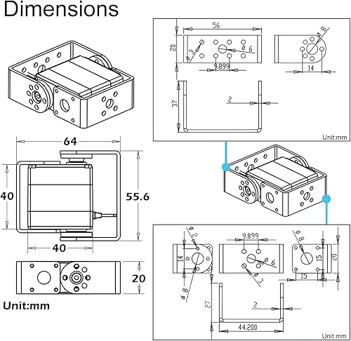 Miniatura 5 de RDS3235 Servo Robot Digital Servo Motor sin Núcleo 77.2 lbs Engranaje de metal de alto par DC5-7.4V con soporte servo en forma de U Placa de brazo