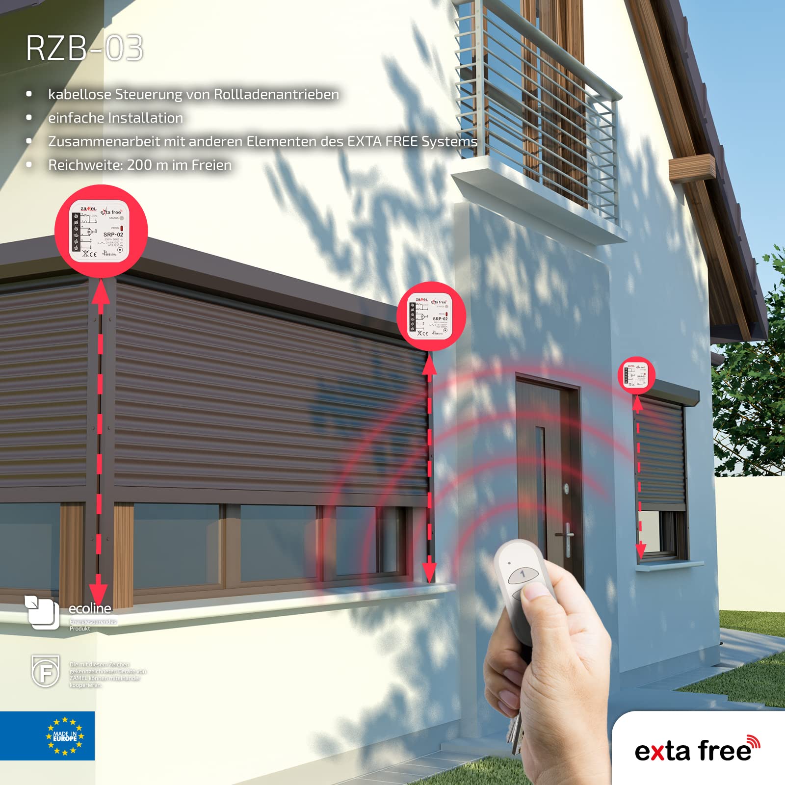 EXTA FREE Steuerungsset Set Für Kabellose Steuerung Rollladensteuerung Rollläden Markisen Tore Drahtlos Smart Home Funkfernbedienungsschalter RZB-03
