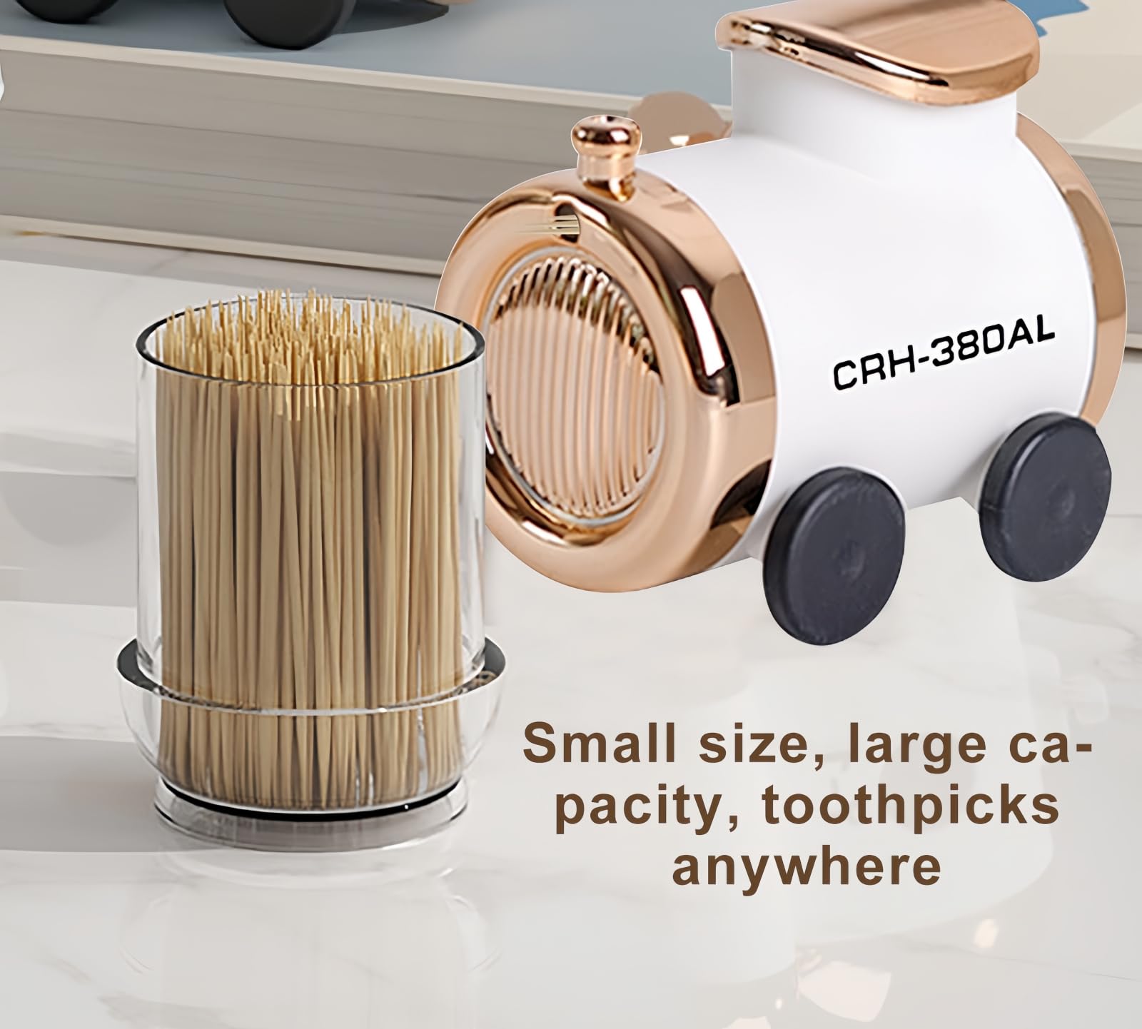 PEFWO Fun Toothpick Dispenser with 350 Toothpicks, Toothpicks Storage Dispensers Box, for Home, Livingroom, Kitchen (Train)