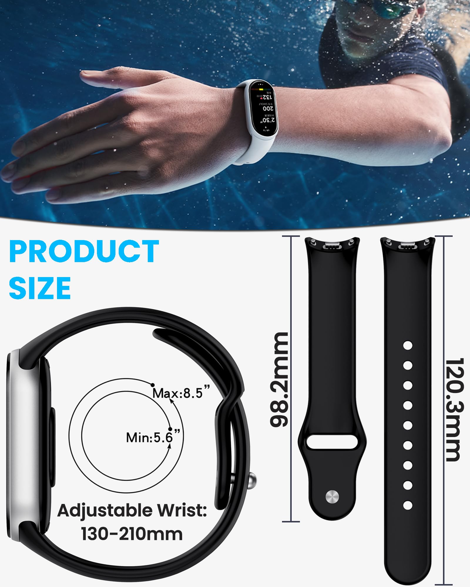 Monuary 3-10 Pezzi Cinturino Compatibili con Xiaomi Smart Band 10/9/8, Bracciale di Sportivi Colorati, con Raccordi Metallici, Morbidi e Traspiranti, Sgancio Rapido