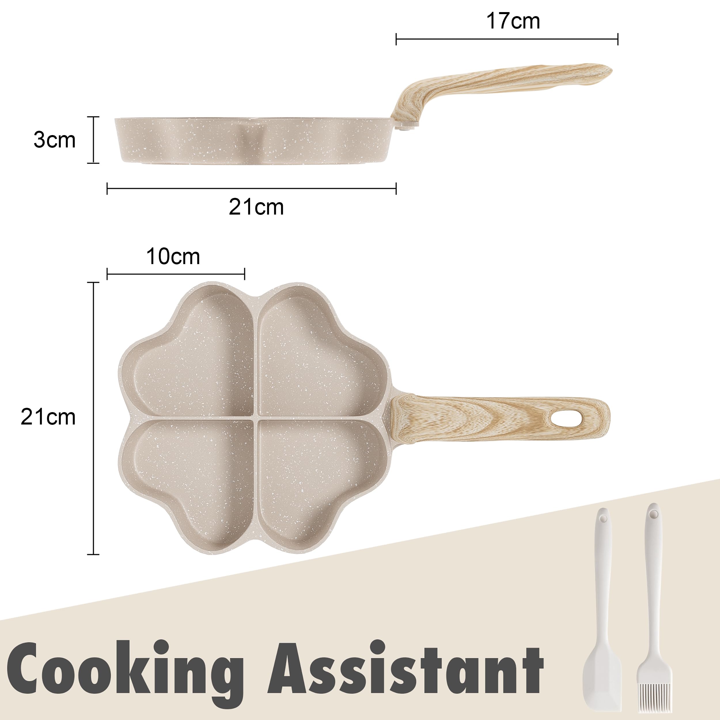 RIOVARM A 4 fori A forma di cuore Padella per uova Antiaderente In granito Padelle piccole Induzione Padella Creativo Carino Padella per frittata senza PFOA Sana Pancake Padella per la colazione - 3