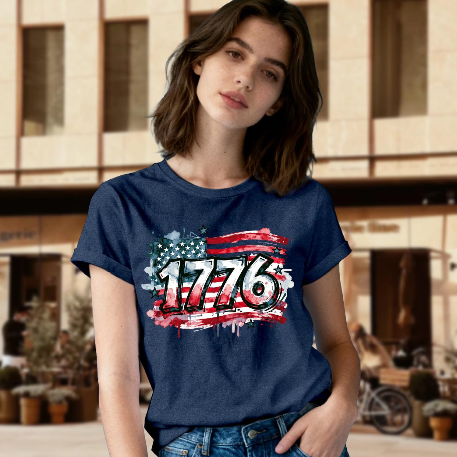 Womens 4th of July Shirts American Flag USA Tshirts Patriotic EST.1776 Tee Tops - Image 3