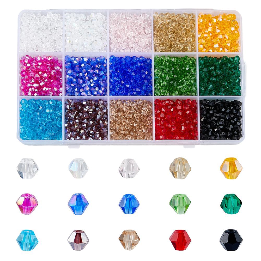 Fabrication de bijoux avec perles de verre de 15 couleurs : kit cristal bicône 4mm